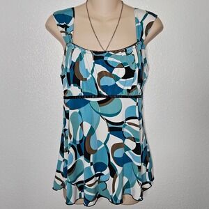 BCX Blue Abstract Swirl Babydoll Top